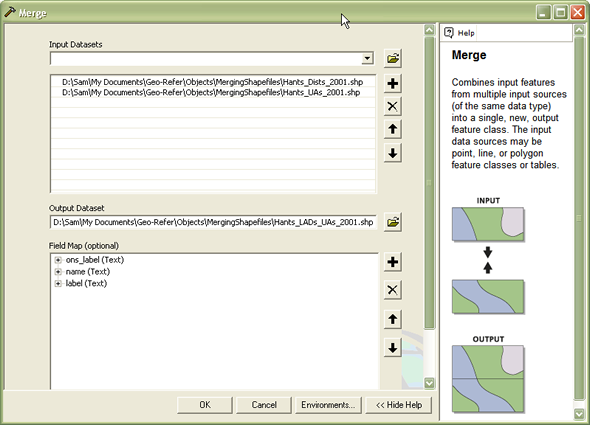 Merge dialog window